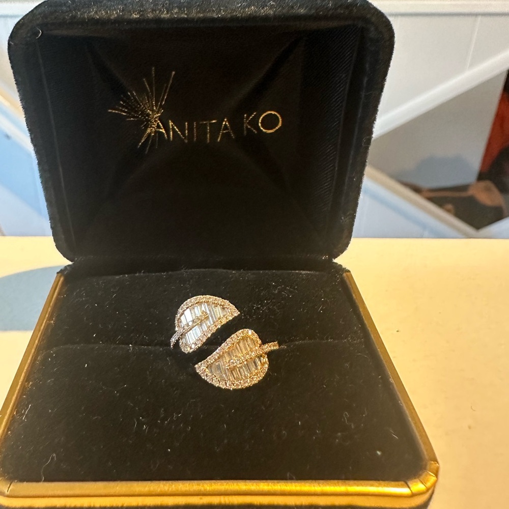 Anita Ko 18K Rose Gold Small Leaf Diamond Ring